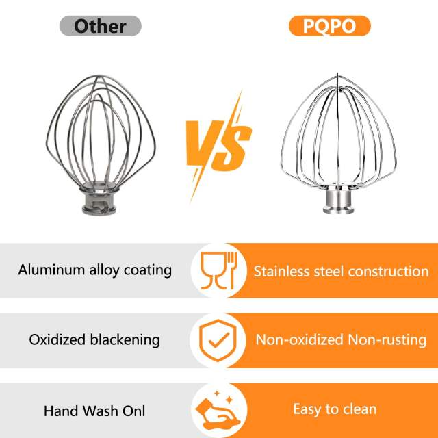 Upgraded Stainless Steel 6-Wire Whip Attachment Compatible with KitchenAid 4.5-5 Quart Tilt-Head Stand Mixer,Dishwasher Safe