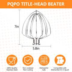 Upgraded Stainless Steel 6-Wire Whip Attachment Compatible with KitchenAid 4.5-5 Quart Tilt-Head Stand Mixer,Dishwasher Safe