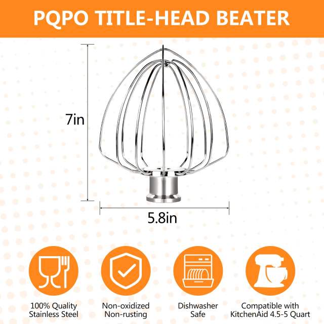 Upgraded Stainless Steel 6-Wire Whip Attachment Compatible with KitchenAid 4.5-5 Quart Tilt-Head Stand Mixer,Dishwasher Safe