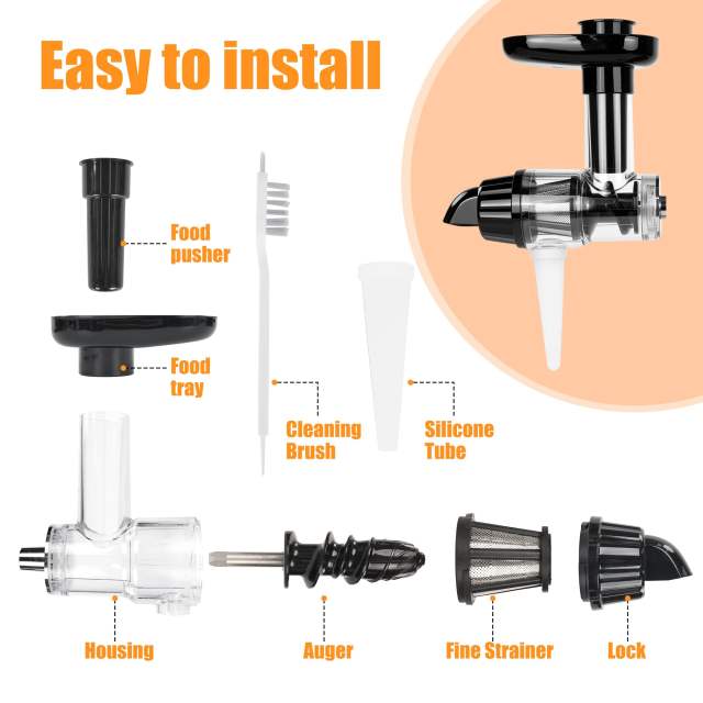 Masticating Juicer Attachment Compatible with KitchenAid Stand Mixers, Cold Press Juicer Accessory with Clean Brush, High Juice Yield