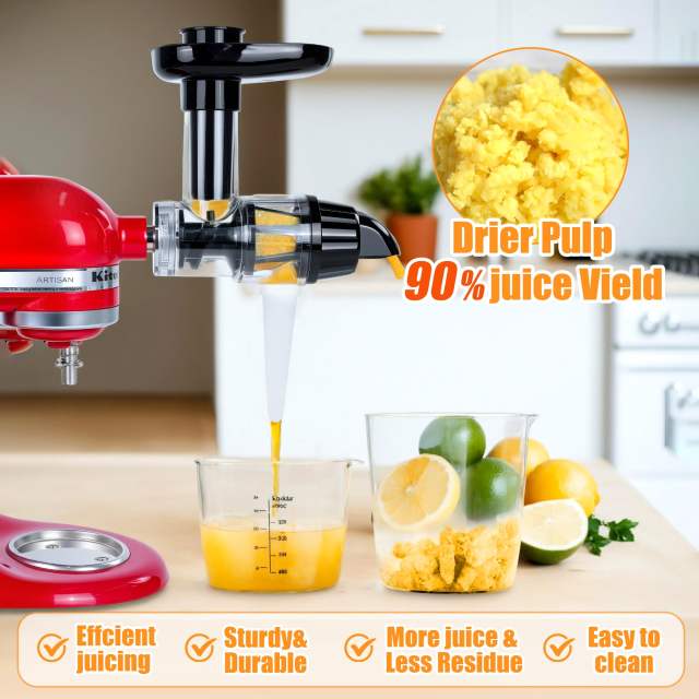 Masticating Juicer Attachment Compatible with KitchenAid Stand Mixers, Cold Press Juicer Accessory with Clean Brush, High Juice Yield