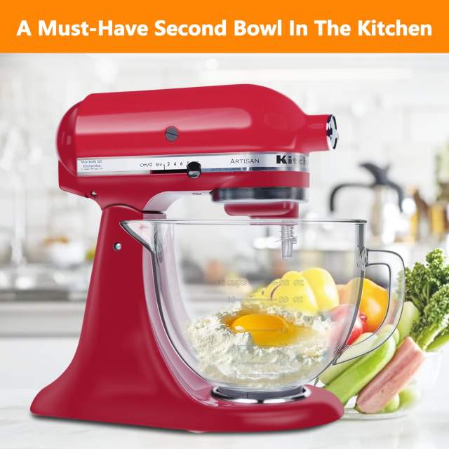 5 Quart Glass Mixing Bowls Compatible with 4.5&5 KitchenAid Stand Mixer,Allows Placing it in the Refrigerator