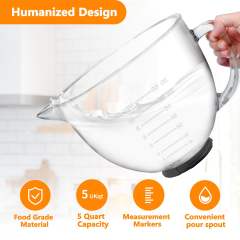 5 Quart Glass Mixing Bowls Compatible with 4.5&5 KitchenAid Stand Mixer,Allows Placing it in the Refrigerator