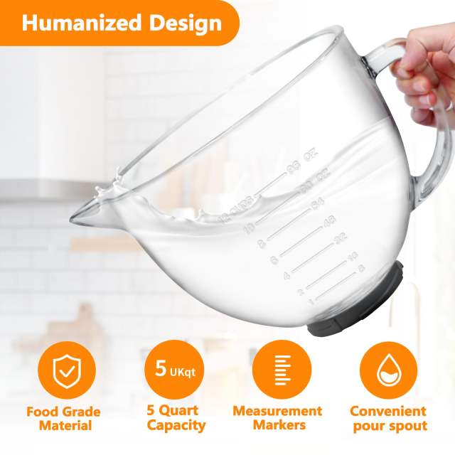 5 Quart Glass Mixing Bowls Compatible with 4.5&5 KitchenAid Stand Mixer,Allows Placing it in the Refrigerator