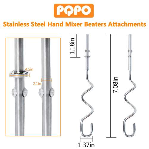 2 Pcs Hand Mixer Dough Hook Stainless Steel Attachments Compatible with kitchenAid Hand Mixer,Hand Mixer Replacement Attachments