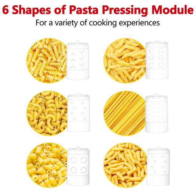 6-in-1 Pasta Maker Attachment Compatible with KitchenAid Stand Mixer, Pasta Press Machine with 6 Shapes (Spaghetti, Bucatini, Fusilli, Rigatoni, Macaroni), Extended Design