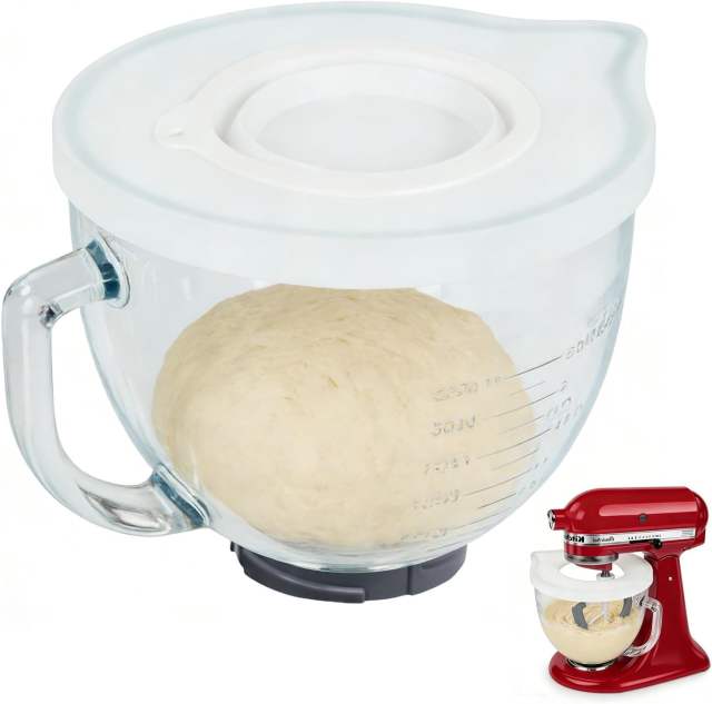 Replacement Bowl Compatible with KitchenAid K5GB 4.5-5-Quart Glass Bowl | Durable Splash Guard with Easy Pour Feature | Cost-Effective Mixer Accessory
