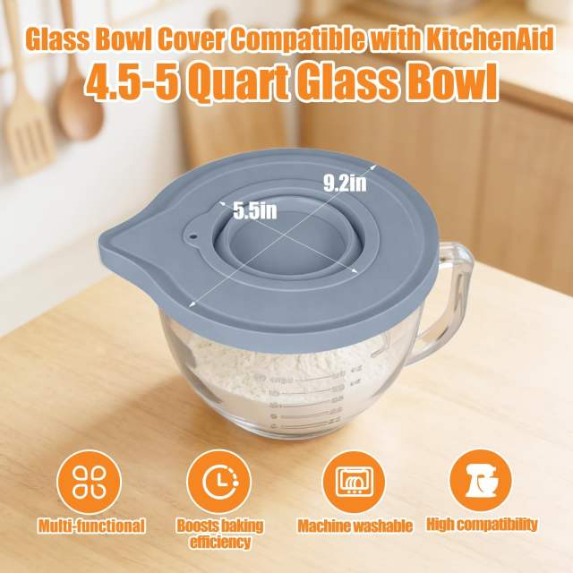 Replacement Bowl Compatible with KitchenAid K5GB 4.5-5-Quart Glass Bowl | Durable Splash Guard with Easy Pour Feature | Cost-Effective Mixer Accessory