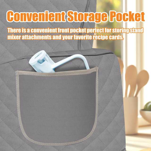 PQPO Stand Mixer Cover For TiKitchenAid 6-8 Quart Bowl-Lift Mixer, Quilted Waterproof Appliance Dust Protector with Storage Pocket