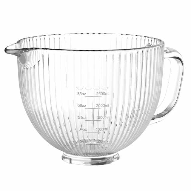 Glass Mixing Bowl Compatible with KitchenAid 4.5-5 Quart Tilt-Head Stand Mixers, Textured Anti-Slip Replacement Bowl with Measurement Marks, Handle & Pour Spout(Shutiaowen)