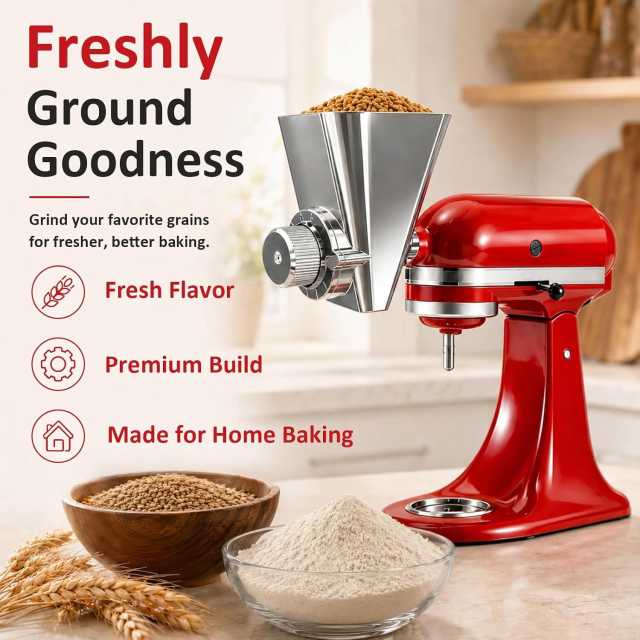 PQPO Grain Mill Attachment All Metal 9 Levels Flour Mill for KitchenAid Stand Mixer