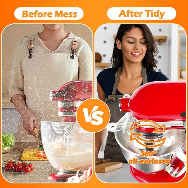 PQPO Pouring Shield Compatible KitchenAid Tilt Head 4.5-5Quart Mixer,Fully Enclosed Foldable Lid Mixer Bowl Cover