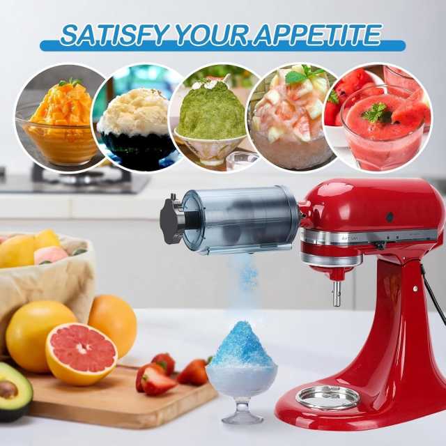 PQPO Shaved Ice Attachment for KitchenAid Stand Mixer, Snow Cone Machine with 8 Reusable Ice Molds, Ice Shaver for Fluffy Snow-Like Texture, Fits All KA Mixers