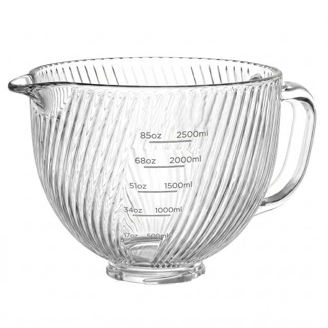 Glass Mixing Bowl Compatible with KitchenAid 4.5-5 Quart Tilt-Head Stand Mixers, Textured Anti-Slip Replacement Bowl with Measurement Marks, Handle & Pour Spout(Xietiaowen)