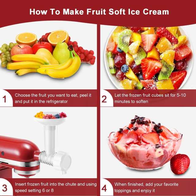 PQPO Ice Cream Maker Attachment for KitchenAid Stand Mixers, Dairy Free Frozen Fruit Soft Serve Machine, Compatible with KitchenAid & Cuisinart, for Yogurt/Gelato