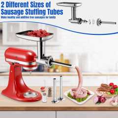 PQPO Food Grinder Attachments for KitchenAid Stand Mixers, Meat Grinder and Sausage Stuffer, Heavy Duty Stainless Steel, Silver, 15-Piece
