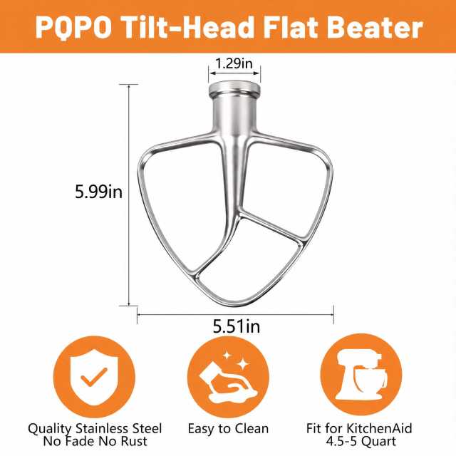 Stainless Steel Paddle Compatible with KitchenAid 4.5-5 Quart Tilt-Head Stand Mixers