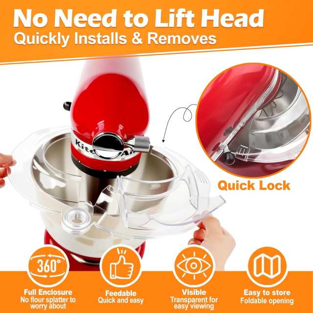 PQPO Pouring Shield Compatible KitchenAid Tilt Head 4.5-5Quart Mixer,Fully Enclosed Foldable Lid Mixer Bowl Cover
