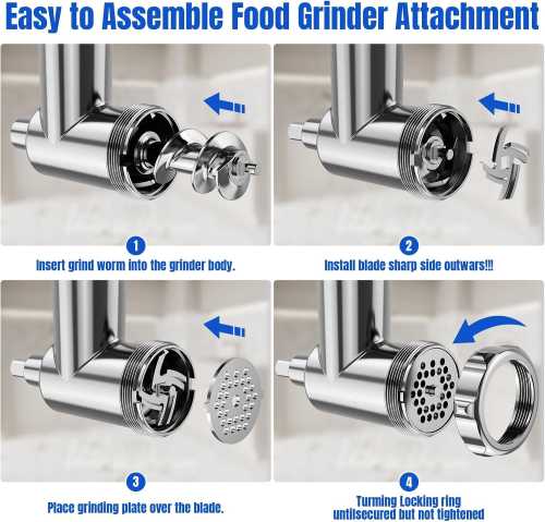PQPO Metal Food Grinder Attachments for KitchenAid Stand Mixers, Meat Grinder & Sausage Stuffer, 15-Piece Accessories Set, All Metal Design, Silver (Mixer Not Included)