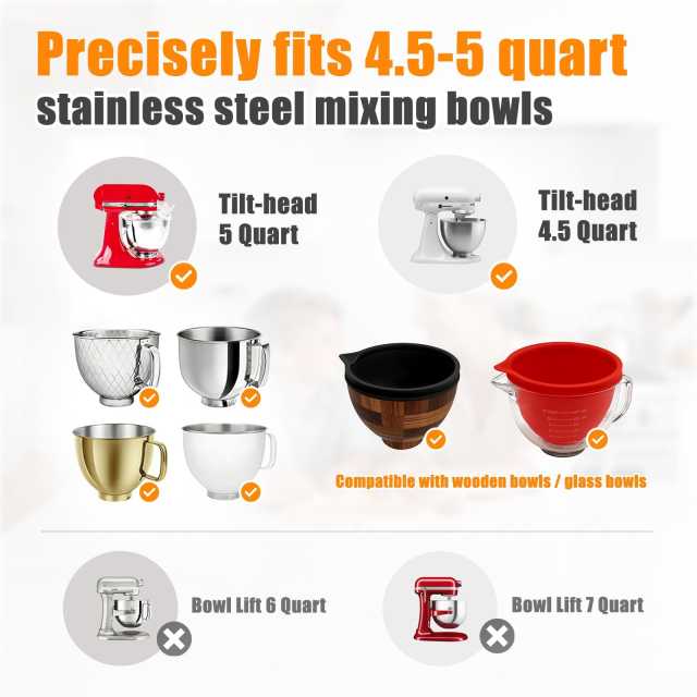 PQPO Silicone Liners Compatible with KitchenAid 4.5-5 Quart Tilt-Head mixer Bowl,2 Liners with Lids（White＋Black）