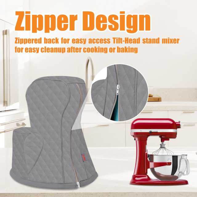 PQPO Stand Mixer Cover For TiKitchenAid 6-8 Quart Bowl-Lift Mixer, Quilted Waterproof Appliance Dust Protector with Storage Pocket
