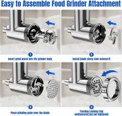 PQPO Food Grinder Attachments for KitchenAid Stand Mixers, Meat Grinder and Sausage Stuffer, Heavy Duty Stainless Steel, Silver, 15-Piece