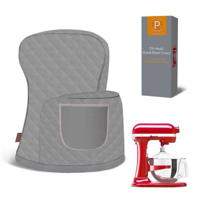 PQPO Stand Mixer Cover For TiKitchenAid 6-8 Quart Bowl-Lift Mixer, Quilted Waterproof Appliance Dust Protector with Storage Pocket