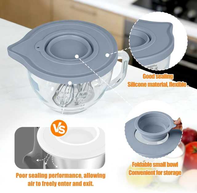 PQPO 5 Qt Clear Glass Mixing Bowl With Sealing Lid, Stand Mixer Replacement Bowl With Handle & Measuring Marks
