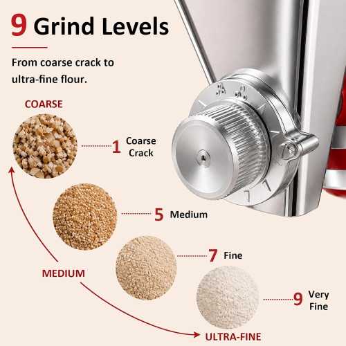 PQPO Grain Mill Attachment All Metal 9 Levels Flour Mill for KitchenAid Stand Mixer