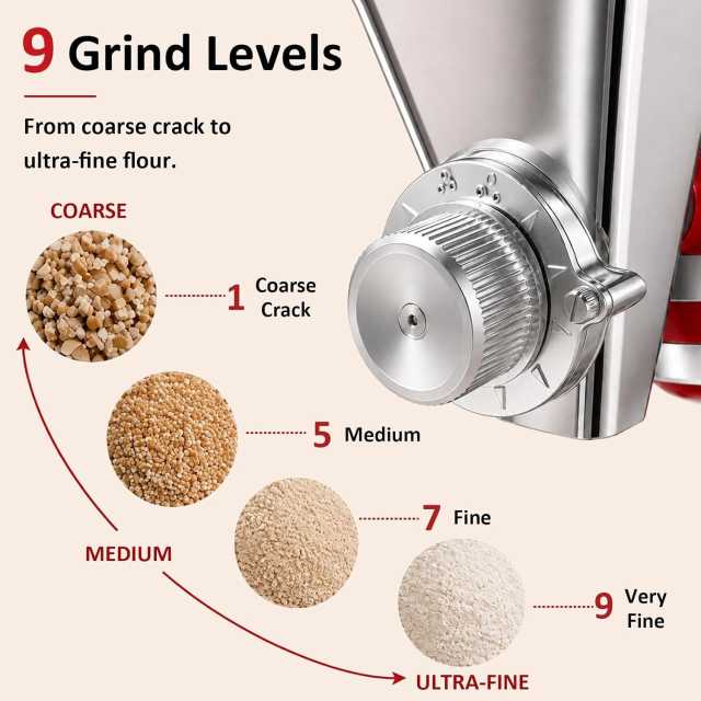 PQPO Grain Mill Attachment All Metal 9 Levels Flour Mill for KitchenAid Stand Mixer