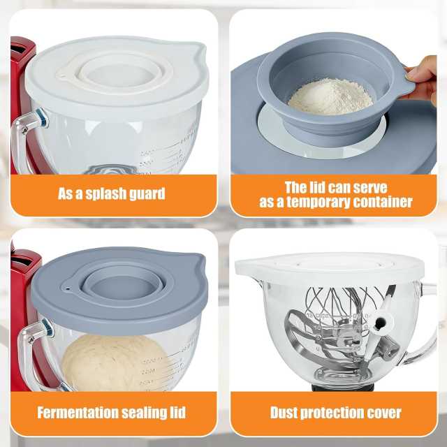 5 Quart Clear Glass Mixing Bowl With Grey Sealing Lid, Stand Mixer Replacement Bowl With Handle & Measuring Scale