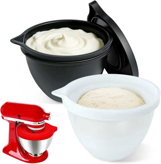 PQPO Silicone Liners Compatible with KitchenAid 4.5-5 Quart Tilt-Head mixer Bowl,2 Liners with Lids（White＋Black）
