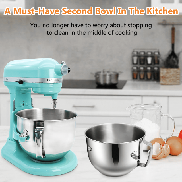 PQPO Stainless Steel Mixer Bowl Compatible with 7 Quart KitchenAid Bowl-Lift Stand Mixers