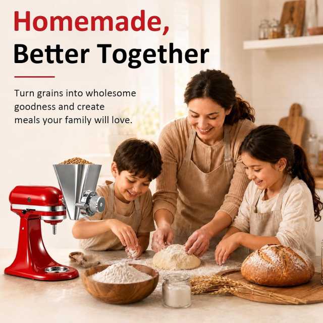 PQPO Grain Mill Attachment All Metal 9 Levels Flour Mill for KitchenAid Stand Mixer