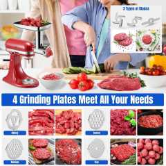 PQPO Food Grinder Attachments for KitchenAid Stand Mixers, Meat Grinder and Sausage Stuffer, Heavy Duty Stainless Steel, Silver, 15-Piece
