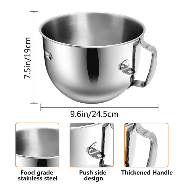 PQPO Stainless Steel Mixer Bowl Compatible with 7 Quart KitchenAid Bowl-Lift Stand Mixers