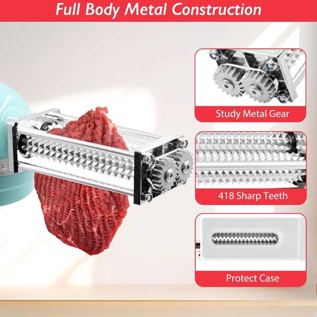 PQPO Meat Tenderizer Attachment for KitchenAid Stand Mixers, Heavy Duty Metal Tenderizer for Steak Pork Lamb Venison, Dishwasher Safe, Black