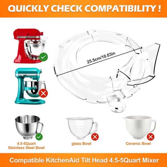 PQPO Pouring Shield Compatible KitchenAid Tilt Head 4.5-5Quart Mixer,Fully Enclosed Foldable Lid Mixer Bowl Cover