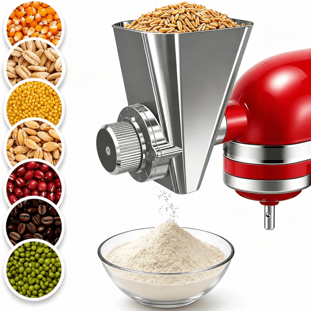 PQPO Grain Mill Attachment All Metal 9 Levels Flour Mill for KitchenAid Stand Mixer