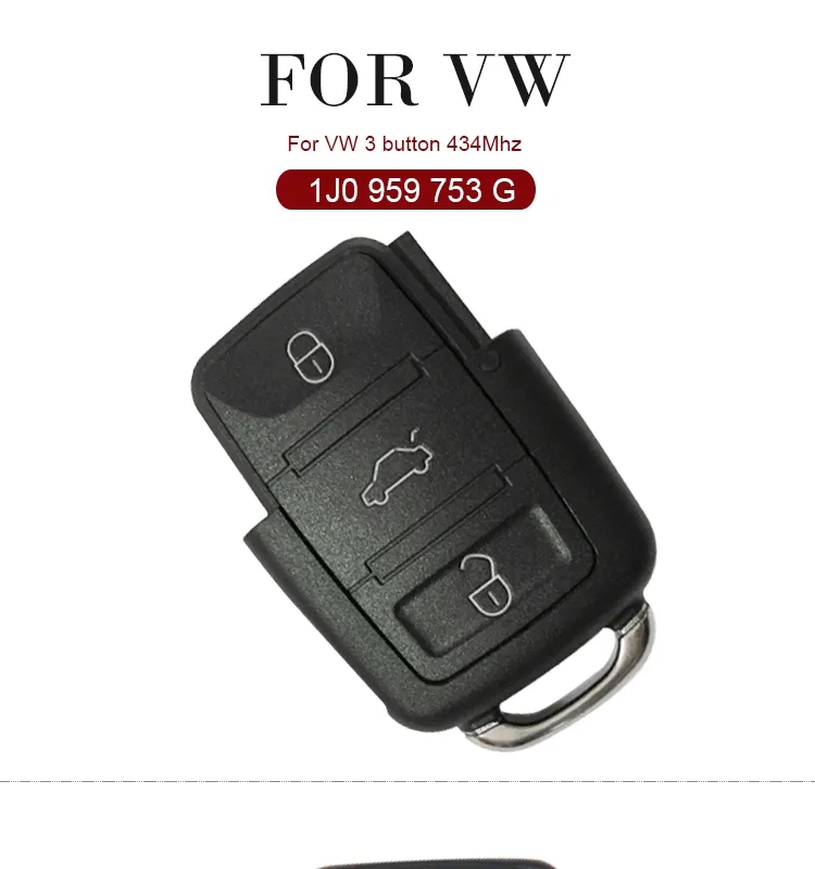 AK001074 for VW Flip Key 3 Button 434MHz 1J0 959 753 G