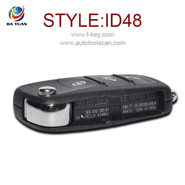 AK001036 for VW Golf Jetta ETC Flip Key 3 Button 434MHz ID48 5K0 837 202 Q