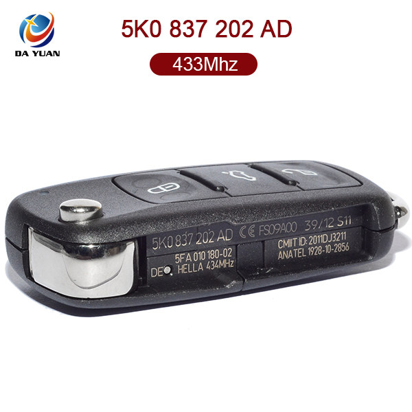 AK001052 for VW Folding Remote Key 3 Button 434MHz ID48 5K0 837 202 AD