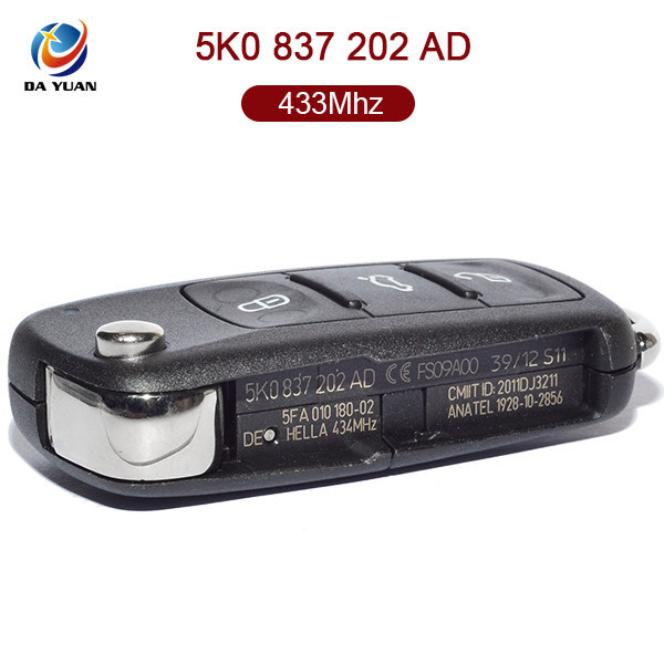 AK001052 for VW Folding Remote Key 3 Button 434MHz ID48 5K0 837 202 AD
