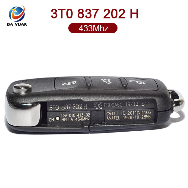 AK001063 for VW Skoda Flip Key 3 Button 433MHz ID48 3T0 837 202 H
