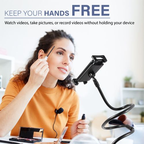 Flexible Gooseneck Arm Clip Phone and Tablet Holder, 51 inches, Black