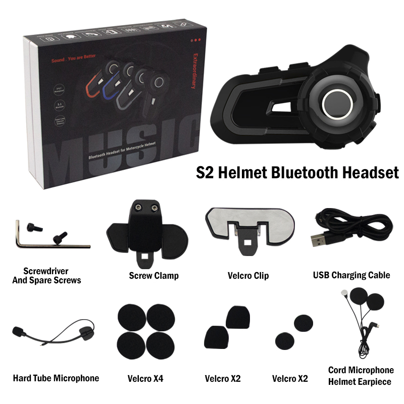 2021 Newest Design 1000m S2 Helmet Intercom Bluetooth Motorcycle Intercom Wireless Headset for 3 Rider,music Share