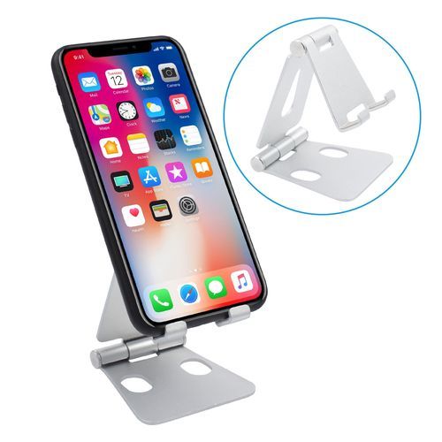 Adjustable Phone and Tablet Holder Aluminum Alloy Double Folding Stand, Silver