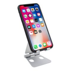 Adjustable Phone and Tablet Holder Aluminum Alloy Double Folding Stand, Silver