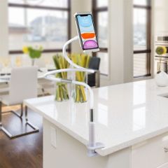 Flexible Gooseneck Arm Clip Phone and Tablet Holder, 51 inches, White