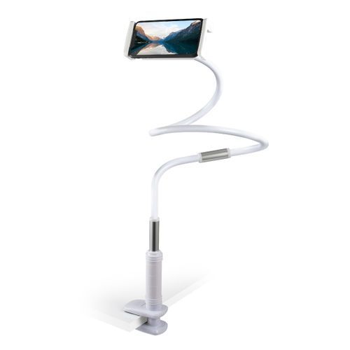 Flexible Gooseneck Arm Clip Phone and Tablet Holder, 51 inches, White